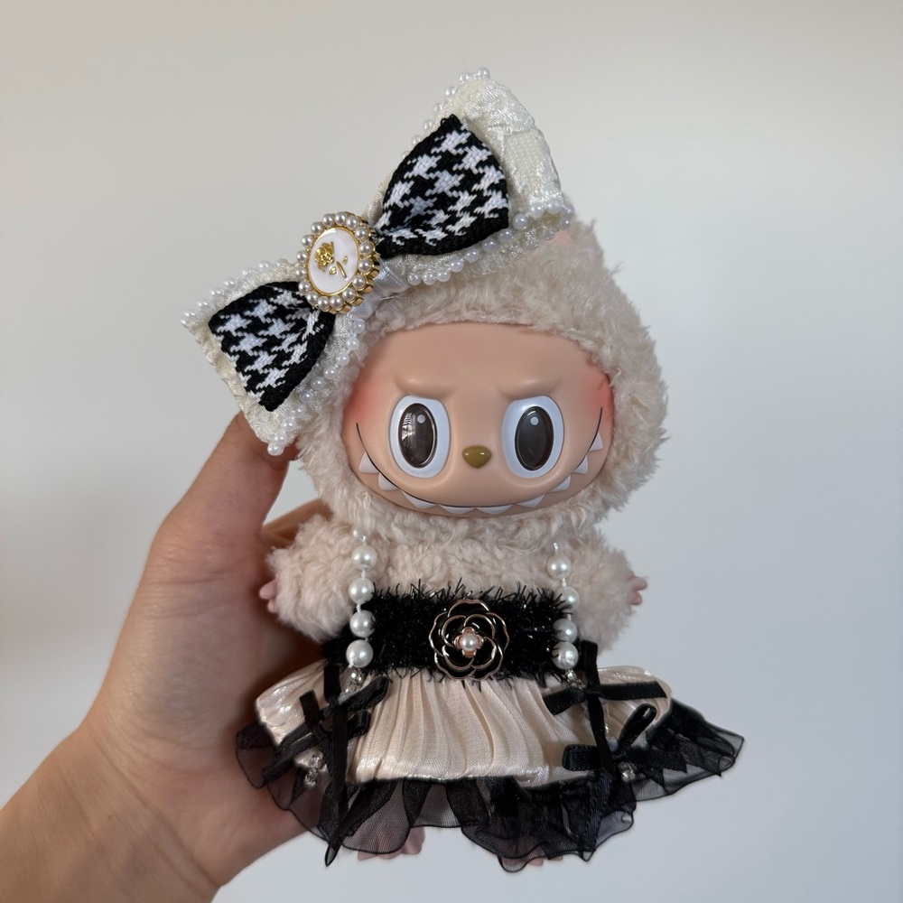 Labubu black pearl dress outfit